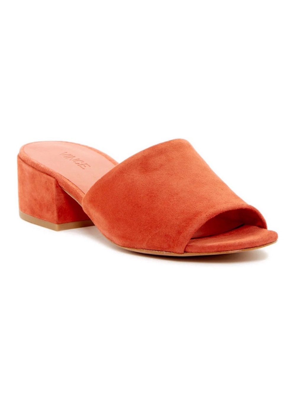 Vince Rachelle Suede Open-Toe Mule in Terracotta Orange